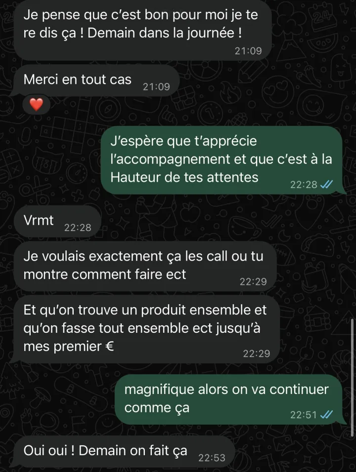 Message WhatsApp d'un élève : il voulait exactement cet accompagnement pas à pas